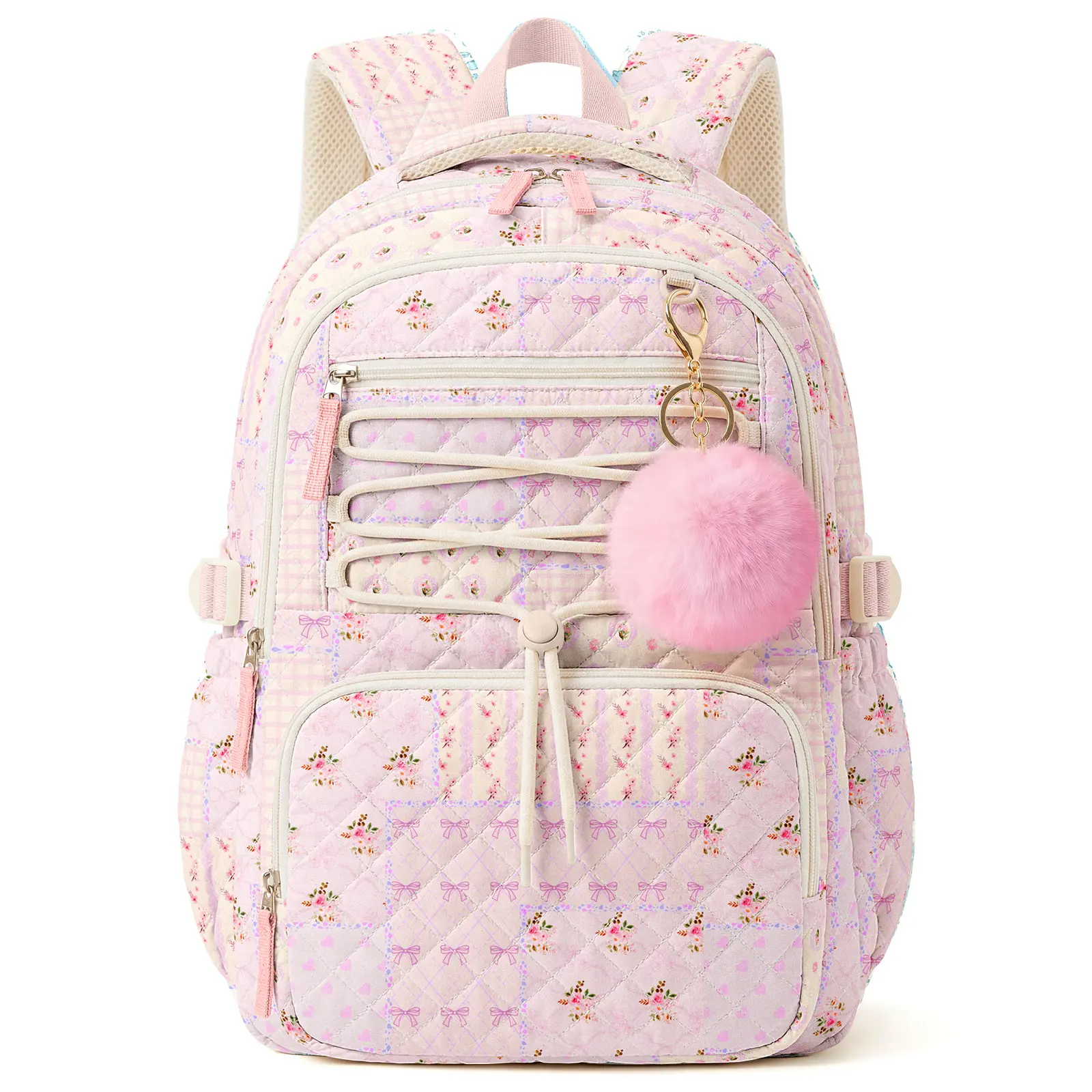 WOBAGMEN Women's Floral Print Cotton Fabric Kawaii Backpack, Lightweight Stylish Daypack with Anti-Theft Pocket, Padded Straps for 15.6" Laptop - College School Travel Bag, College School Backpack, Cute Backpacks For School