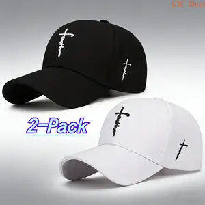 2Pcs/Set Black & White Baseball Caps for Men & Women – Trendy Cross Embroidery Design, Breathable Acrylic Fabric Dad Hats, Durable Lightweight Headwear Perfect for Outdoor Sports, Streetwear & Daily Casual Fashion Outfits summerwins