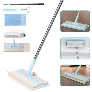 Electrostatic dust removal telescopic mop set: Nordic blue, household bedroom mop, floor cleaning, washable mop cloth