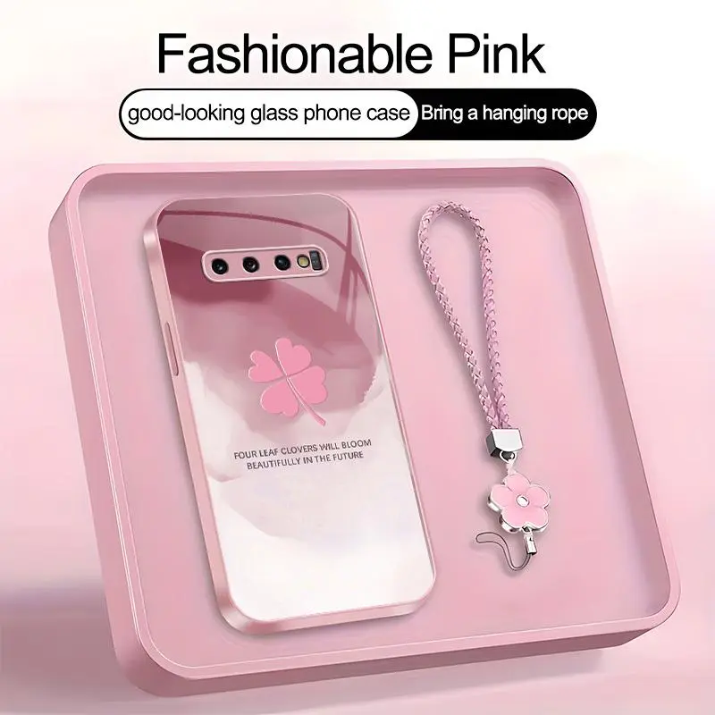 Suitable for [Galaxy S10] high-end women's phone case🤩，a beautiful four-leaf clover lanyard is included🍀, high-end ink painting clover designaffordable price, drop-resistant and fingerprint-proof YM99