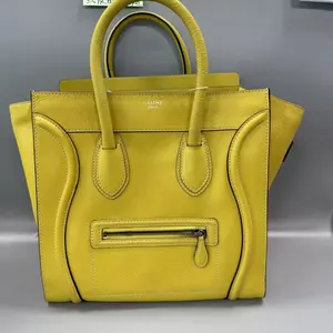 Pre-owned Auth Celine Luggage Micro Yellow Calfskin Tote Bag Gold Hardware ZZ211 26.05.21