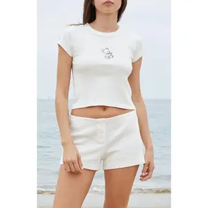 John Galt Women's White Pointelle Keira Pajama Shorts