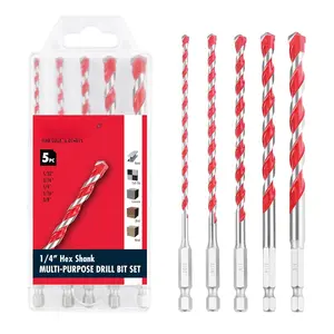 Multi-Purpose Carbide Tip Drill Bit Set - 5 count Hex Shank Masonry Drill Bit for Metal, Brick, Block, , Plastic, Tile, 5/32'', 3/16'', 1/4'', 5/16'', 3/8''