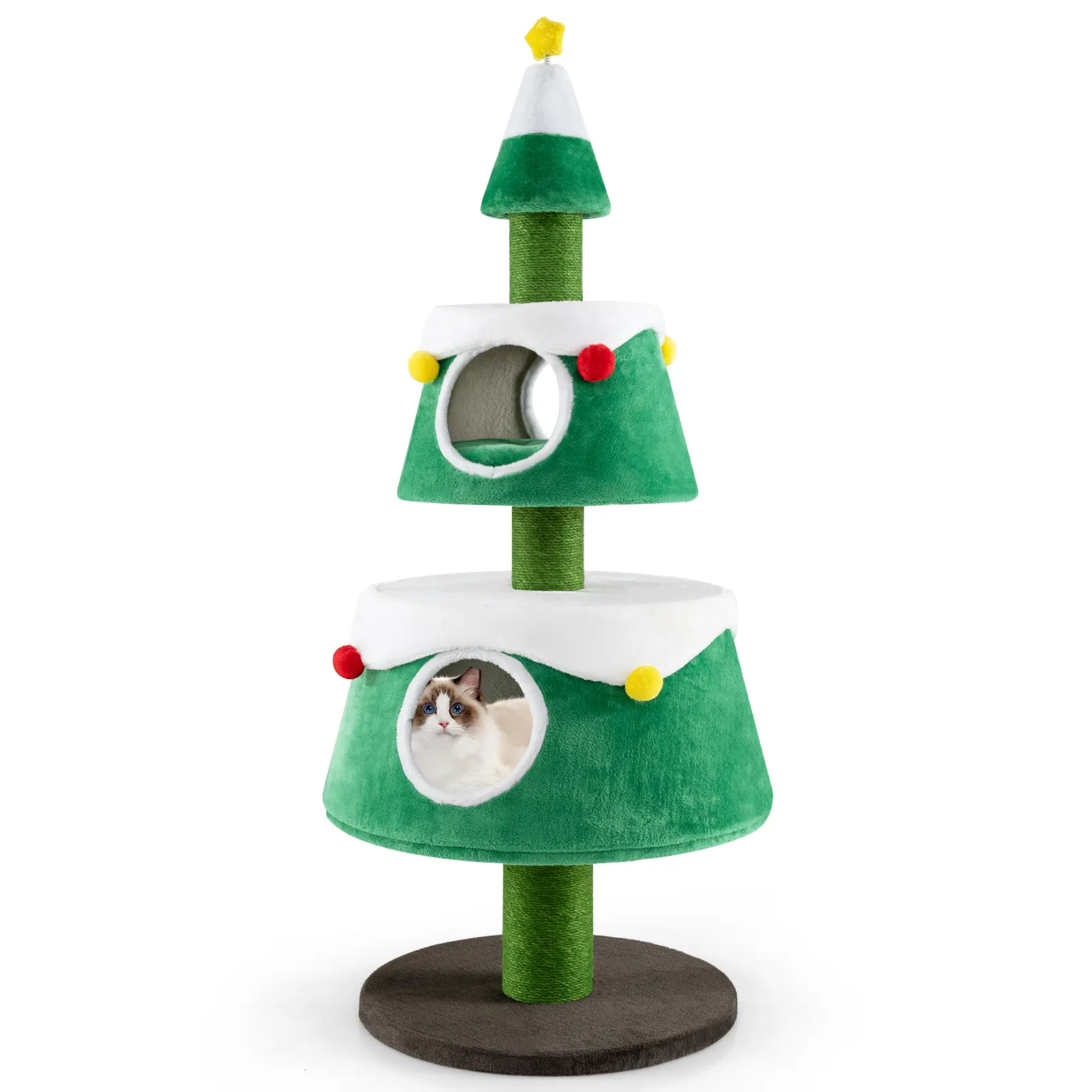 COSTWAY - Christmas Cat Tree for Indoor Cats Cute Holiday Cat Tower with 2 Condos-Green
