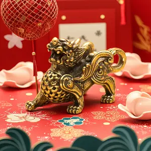 Brass Kirin Figure - Chinese Mythical Beast Statue, Elegant Room Home Decor Ornament, Fengshui Housewarming Gift for Friends