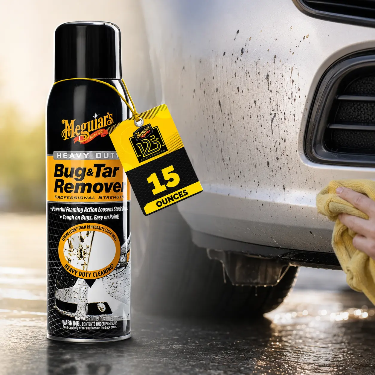 Meguiar's Bug & Tar Remover Aerosol Spray - Pre-Wash Car Detailing Fluid, Car Detailing Solution for Bug Removal, Heavy-Duty Stain Eliminator, Paint-Friendly for Coated Painted Surfaces