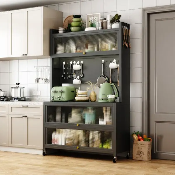 Bellemave 65'' Tall Sturdy Water Resistant Kitchen Floor Cabinet - 5-Tier Multifunctional Storage Unit, 39.4"(w)x15.7"(d)x65"(h), 330 lbs Load-Bearing Capacity (Above 25 kg), Flip Door, Microwave Stand, Coffee Bar, Quick Assembly, Plastic, Hardware