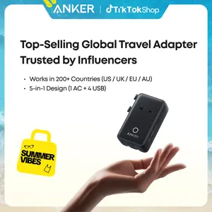#SummerVibes Anker Nano Adapter, 5-in-1 Ultra-Compact Global Charger with 2 USB-C, 2 USB-A, and 1 AC, Perfect for International Travel (1-Pack)