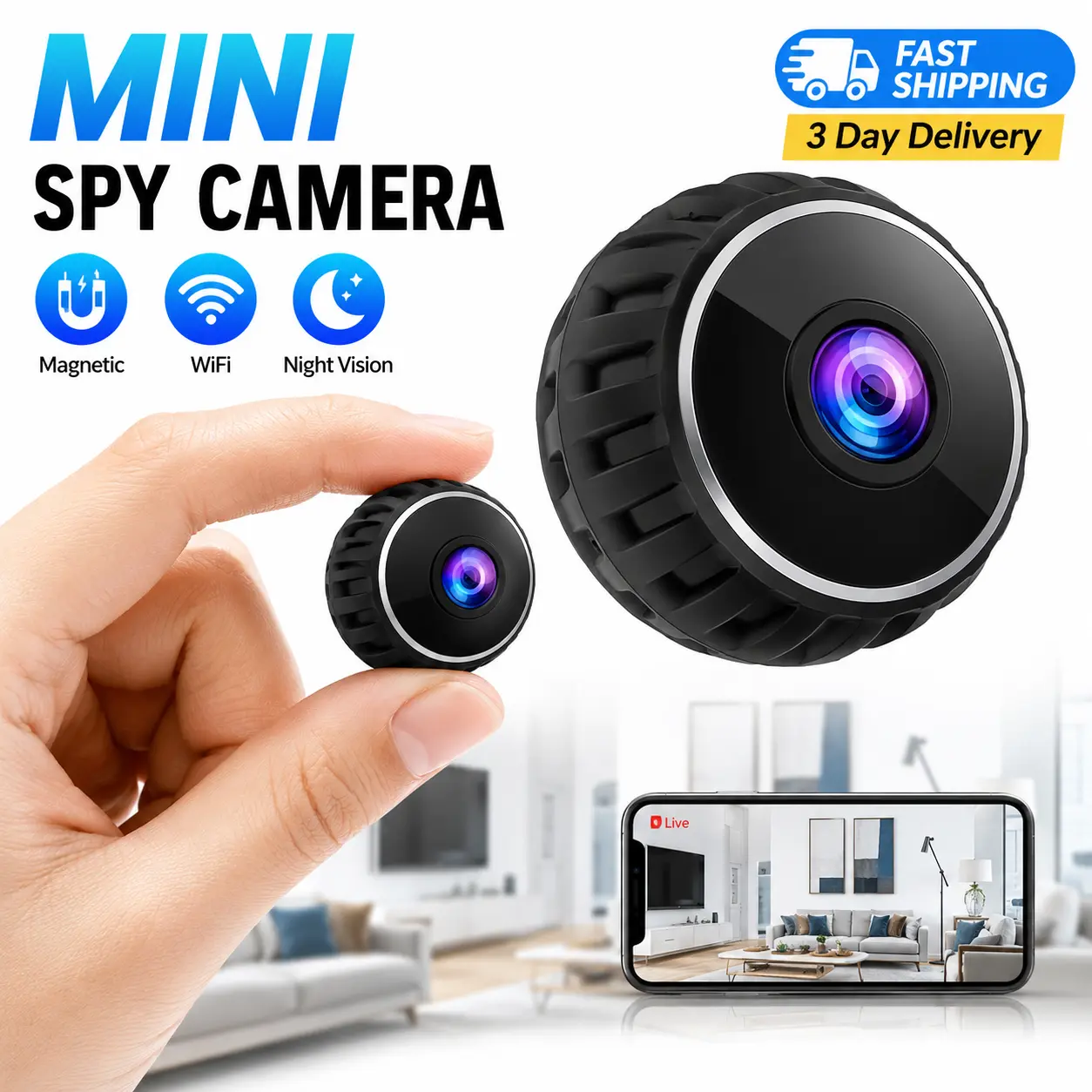 Mini WiFi Magnetic Security Camera, 960P HD Video Recording Camera, Night Vision Wireless Security Cameras, Office & Car Monitoring, WiFi Indoor Camera, Wireless Surveillance Camera