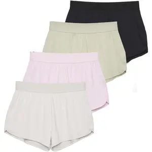 Real Essentials 4 Pack: Girls Athletic Performance Running Shorts with Drawstring & Pockets