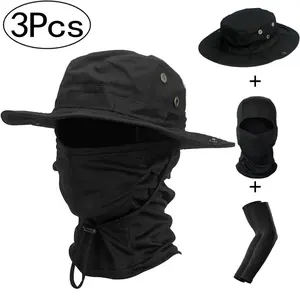 Men's Camouflage Hat Set, UV Protection Military Tactical Fishing Cap, Outdoor Sports Hiking Camping, Wide Brim Sun Hat