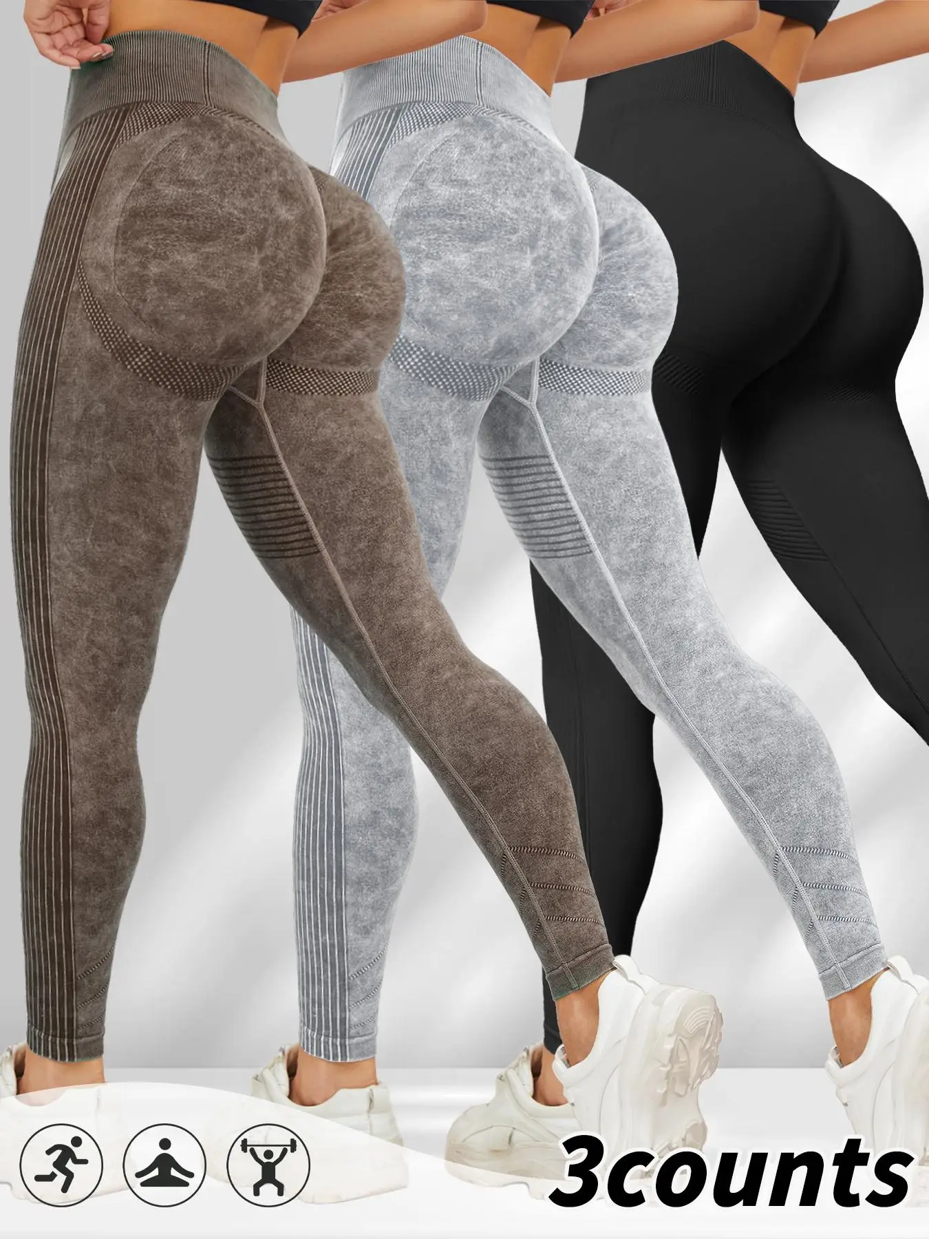 Women's Washed Ruched Sports Leggings, Casual Comfy Breathable High Waist Ribbed Tight Pants for Yoga Gym Workout Running, Ladies Sportswear for All