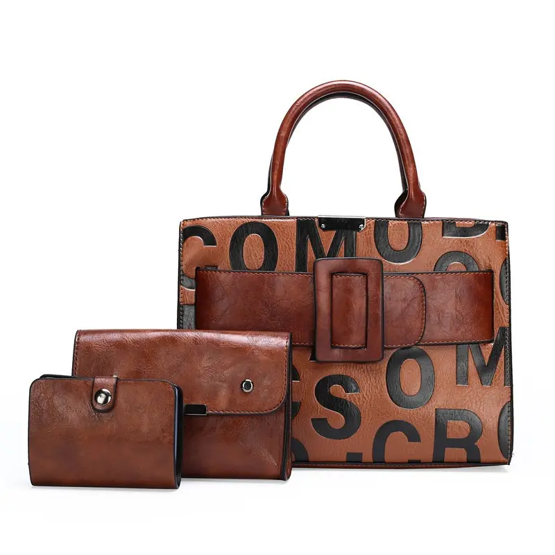 Women's Casual Graphic 3-Piece Letter Print Bag Set - Tote, Shoulder, Crossbody Handbags with Adjustable Strap