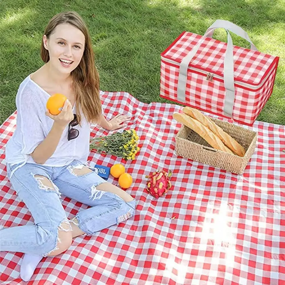 Insulated Foldable Cooler Bag with Zippered Top - Reusable Camping Accessory for Picnic, Beach Use (13.8x7.9x7.9 in)