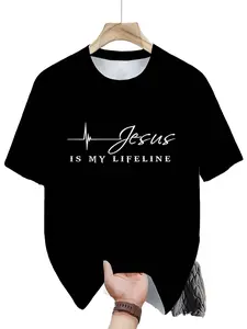 Unisex Loose Fit Geometric Print T-Shirt, Hip Hop Graffiti Letters, Soft Cotton Fabric, Streetwear Concert Style, Vintage Rap Aesthetic Tee