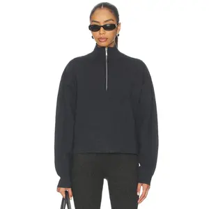 EAVES Brecken Double Faced Half Zip Sweater in Dark Grey