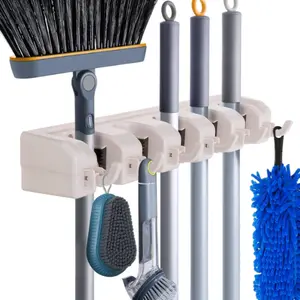 Wall-Mounted Broom and Mop Holder - Heavy-Duty Garden Tool Organizer Rack with Hooks for Garage, Laundry Room, and Home Storage - Hanger, Adjustable