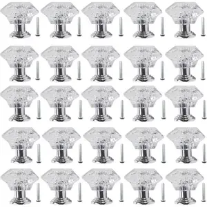 26 Pack Clear Diamond Acrylic Crystal Drawer Knobs Pulls, 24/30mm Transparent Furniture Handles with Mounting Screws, Elegant Decor Hardware for Kitchen Cupboard Dresser Cabinet, Perfect Home Renovation Holiday Gift