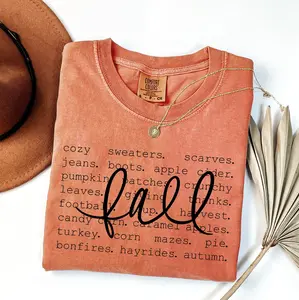 Fall Words Shirt – Women’s Autumn Tee – Hello Fall Graphic T-Shirt – Thanksgiving Fall Graphic Tee – Comfort Colors Crewneck