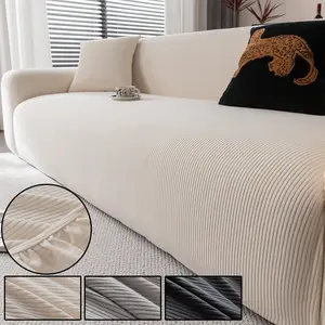 1 PC Solid Color Vertical Striped Sofa Cover - Dustproof Sofa Slipcover, Warm and Soft, Machine Washable, Pet Furniture Protector, Dust-Proof & Stain-Resistant, Autumn & Winter Style. Ideal for Holiday and Daily Use, Fits 2-Seater/3-Seater/4-Seater Sofas