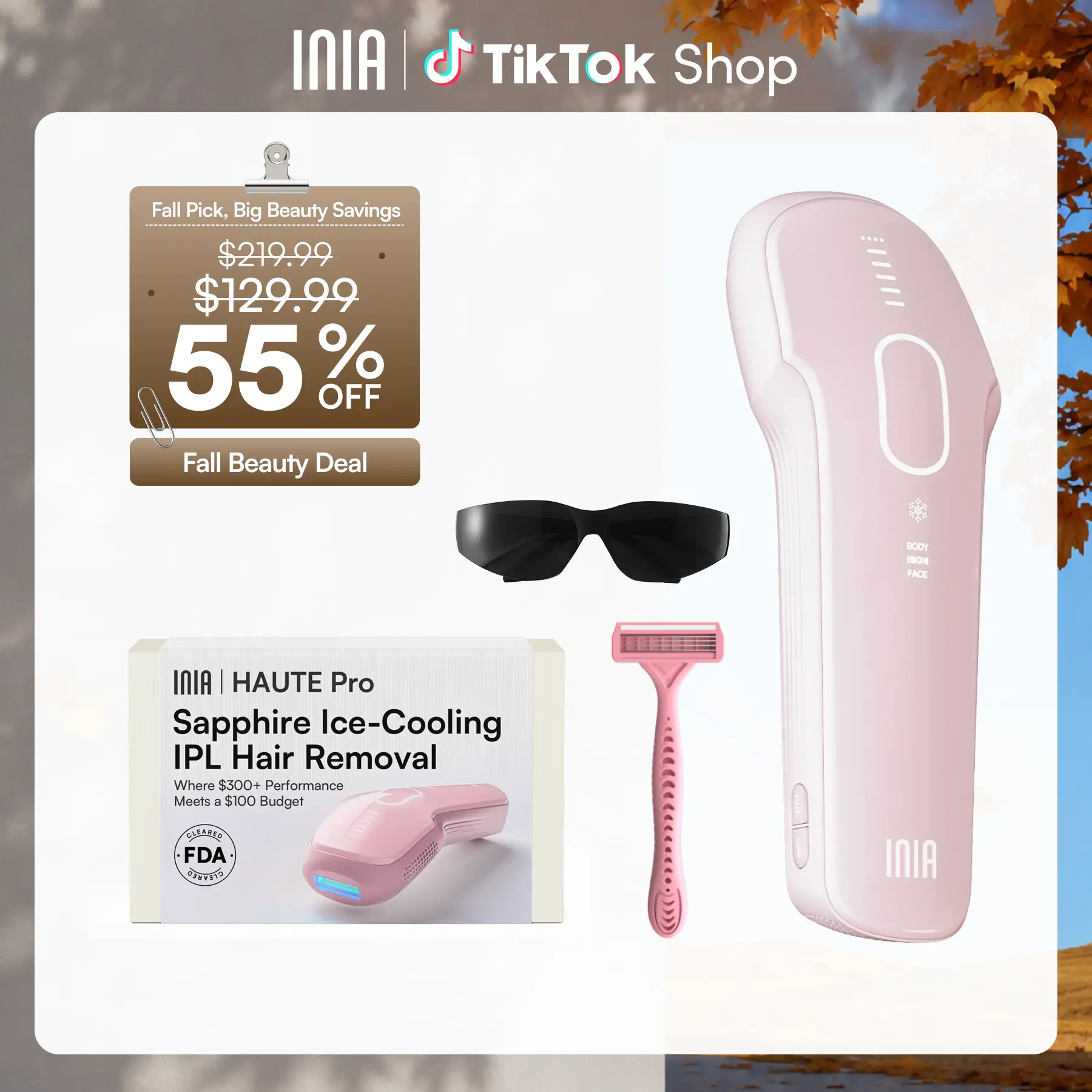 INIA HAUTE Pro Sapphire Ice-Cooling IPL Hair Remover - FDA Cleared, Max Energy, Painless Body Hair Removal Device for Women, Bikini Line Care & Full Body Use, 2-Year Warranty, Summer Beauty Gift Idea,back to school,back to school haul