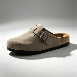 Birkenstock Boston 560771 Soft Footbed Calf Suede Slip-On Sandals: Comfortable and Casual, No Special Features, Unisex, Taupe, Regular Fit