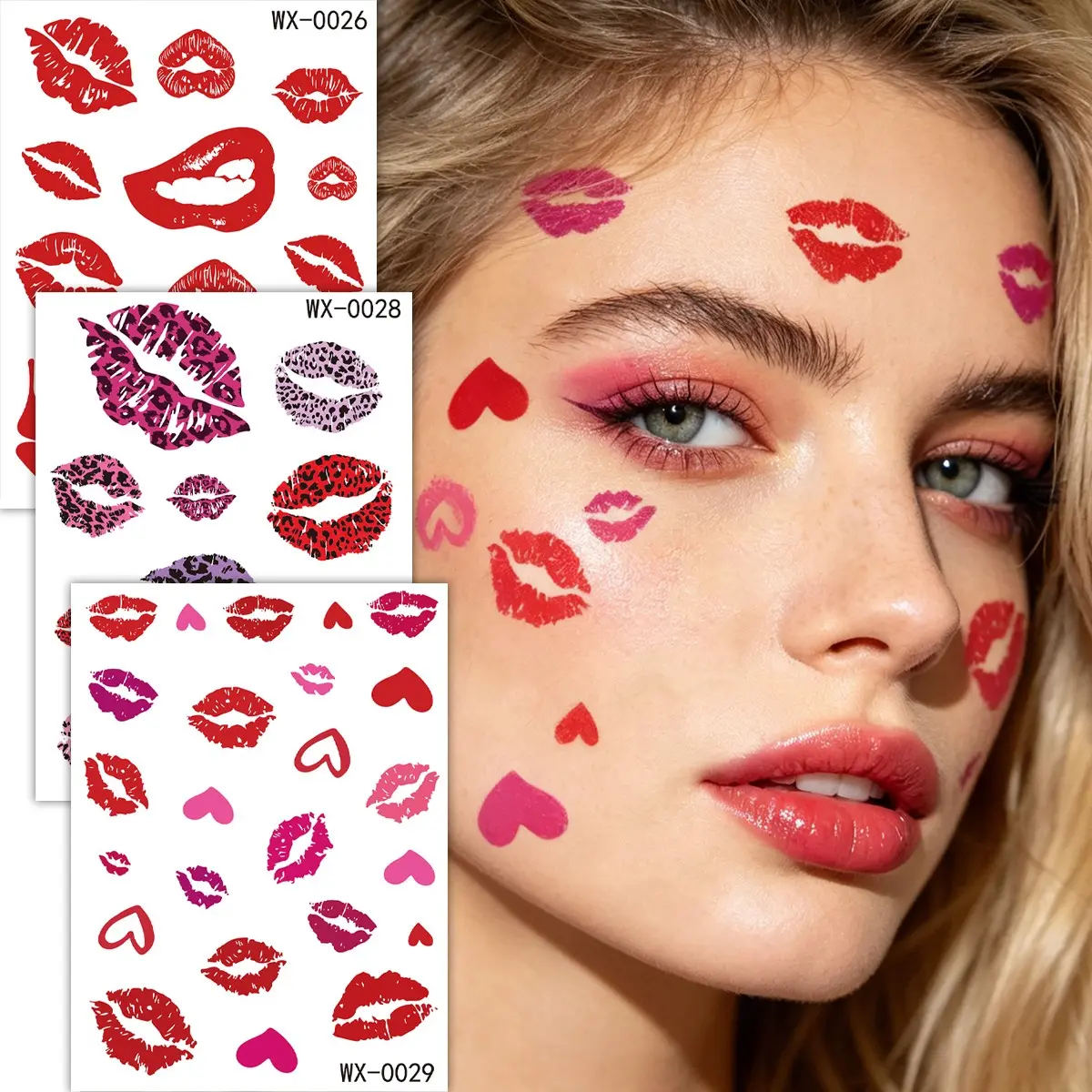 3-Pack Waterproof Lip Tattoos, Unisex Temporary Lip Tattoo Stickers, Temporary Fake Tattoo, Perfect for Valentine's Day, Anniversaries, Dates, Face, Hand, Neck, Body Decorations