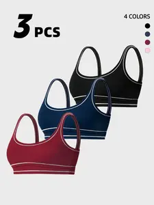 Colorblock Sporty Yoga Bra Top, Comfortable Athletic Wear for Gym, Running, Pilates, All Seasons, Solid Pattern, Fitted Style