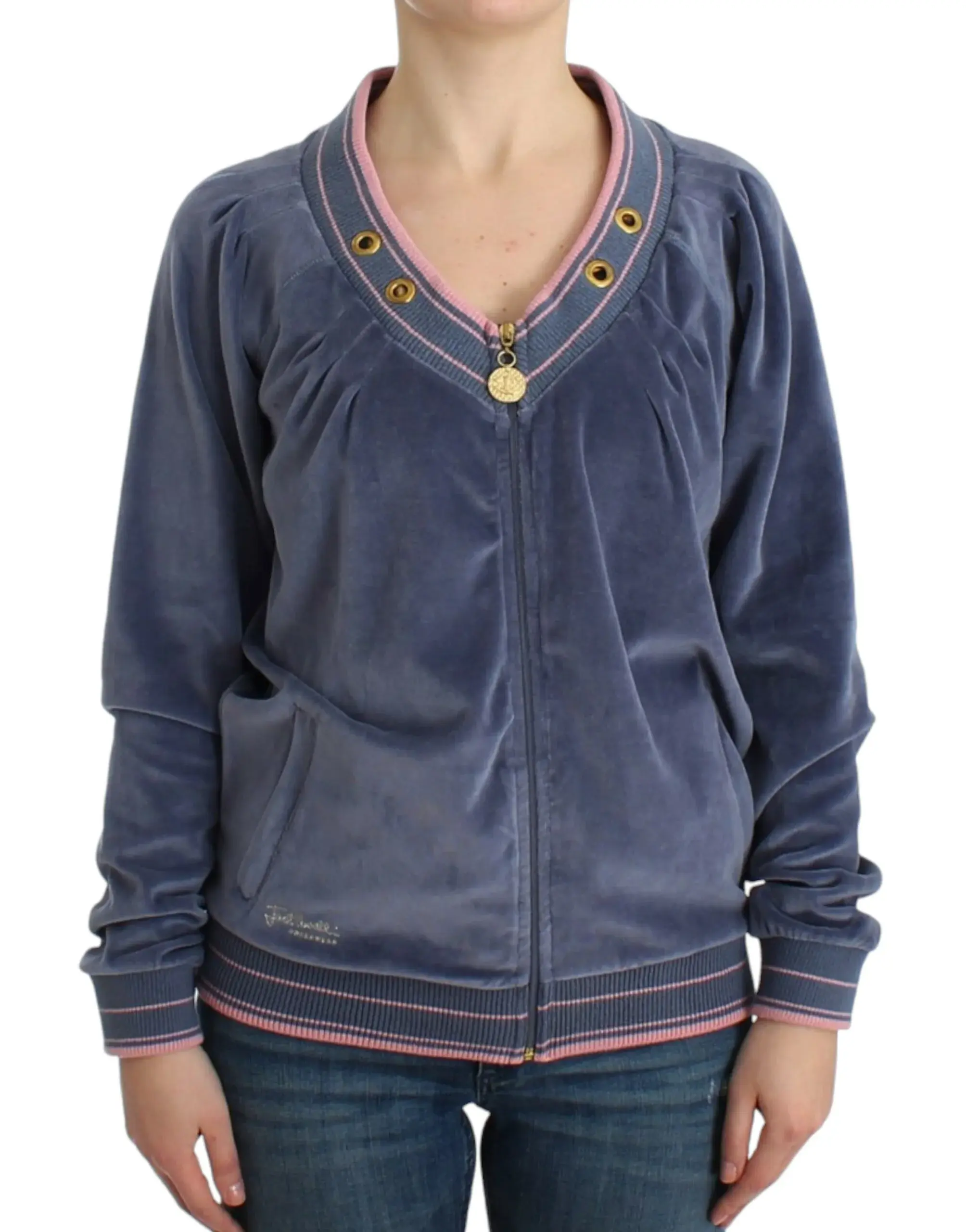 Blue velvet zipup sweater