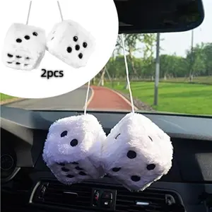 Car Rearview Mirror Long Plush Dice Hanging Ornament, Creative 3D Car Interior Decoration, Durable Car Accessories, Stylish and Fun, Car Trinkets