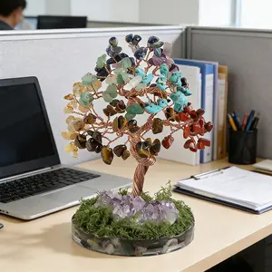 Crystal Tree Life 7 Chakra Healing Crystal Tree, Handmade Bonsai Tree for Home & Office Decor, Boho Accent, Perfect Gift for Birthdays, Valentines, Mothers' Day