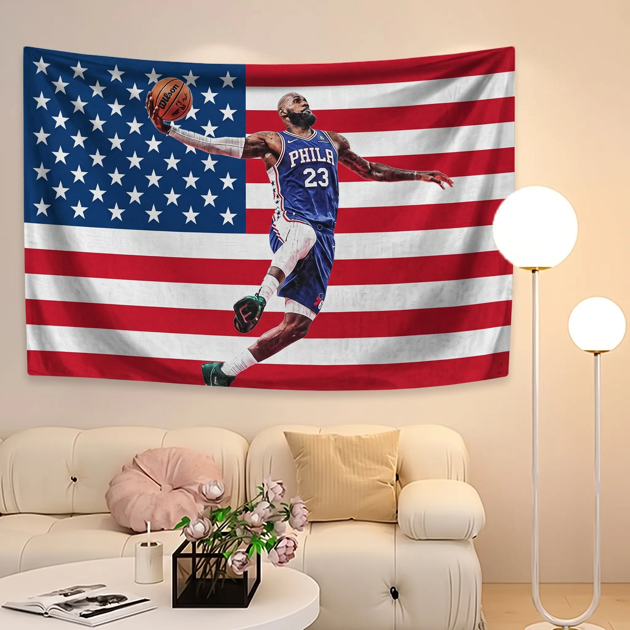 Lebron James Phila Basketball Tapestry, King Philly 23