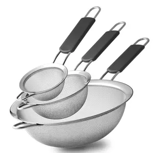 3PCS Stainless Steel Fine Mesh Strainer, Insulated Handle Kitchen Sieve, Food Colander for Rice & Pasta, Flour Sifter Baking & Cooking Tool