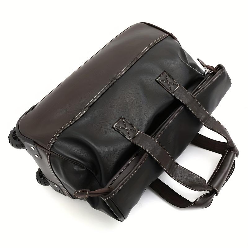 Faux Leather Rolling Duffel Bag Wheeled Weekender Travel Luggage with Telescopic Handle