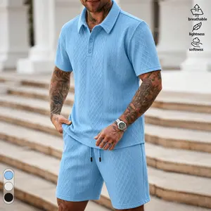 Summer Men’s Jacquard Polo Two-Piece Set – Short Sleeve Shirt & Shorts, Loose Fit, Breathable Casual Outfit