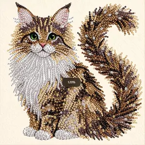 2D Diamond Painting Kit, DIY Diamond Art, Fluffy Cat Theme, Handmade, 2D Flat Print, Irregular Diamonds, Canvas Material, Acrylic Paint, Home Decor, 11.8x11.8 Inches