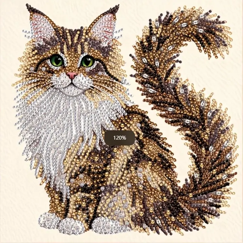 2D Diamond Painting Kit, DIY Diamond Art, Fluffy Cat Theme, Handmade, 2D Flat Print, Irregular Diamonds, Canvas Material, Acrylic Paint, Home Decor, 11.8x11.8 Inches