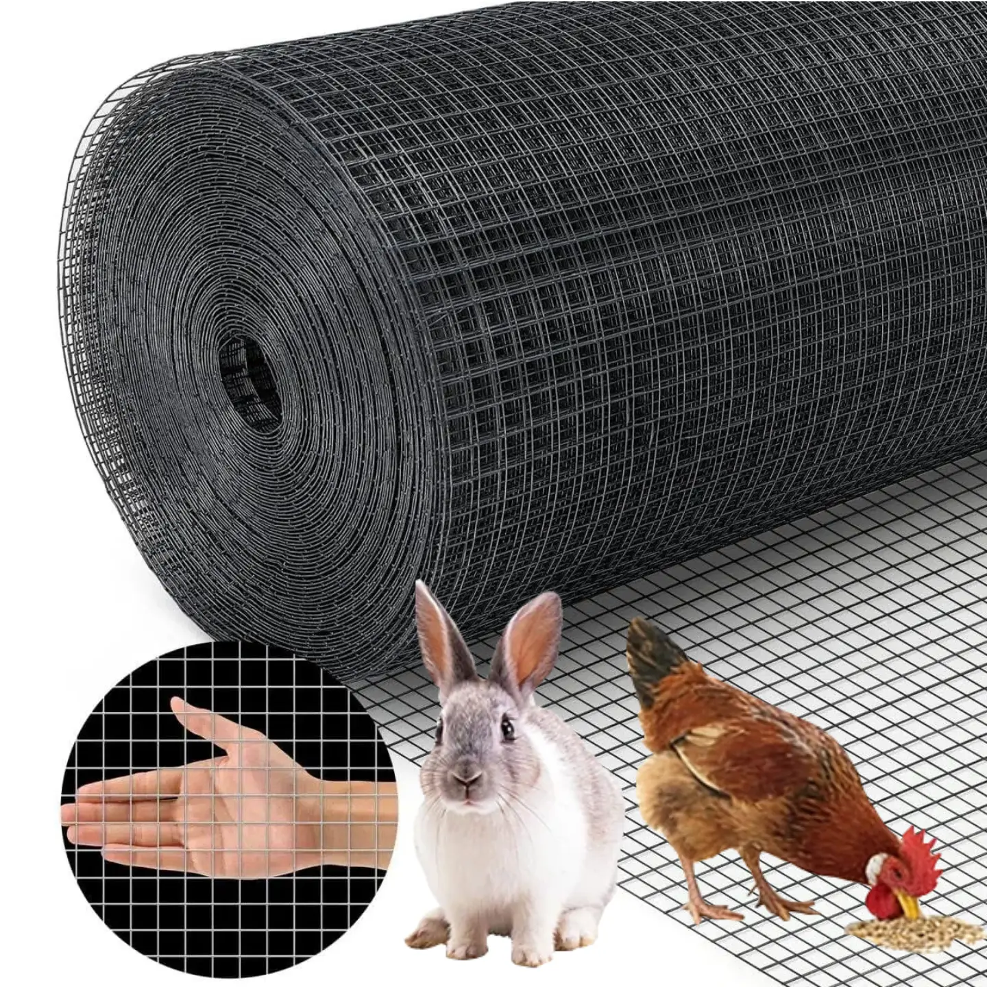Black Hardware Cloth 1/2 inch Mesh 48inx50ft 19Gauge, Vinyl Coated Wire Mesh Roll Chicken Wire Fencing Wire Fence Roll Tree Guard Wire Mesh Fence Rat Wire Garden Fencing