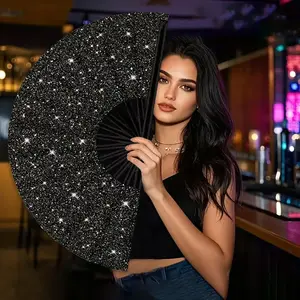 1/2 Foldable Fan Plastic Gold Glitter Kung Fu Fan Martial Arts Dance Stage Party Edm Classical Performance Fan Hand Fan