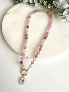 Strawberry Lepidocrocite Quartz Beaded Necklace -Gift-Wedding-Bridesmaid