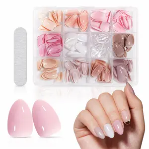 AILLSA Mixed Colors Press On Nails Set, Soft Gel Nail Tips with Built-in Apex, Natural Fit Full Cover Nails, DIY Nail Art with Clear Tips Included Summervibes