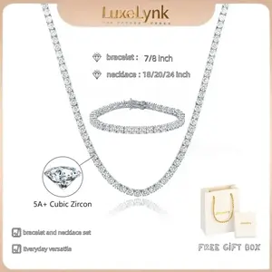 [Set] Tennis Chain Necklace and Bracelet Set.Width: 3/5 mm, Length: Necklace 18/20/24 inches, Bracelet 7/8 inch.Versatile and elegant, suitable for everyday wear by both men and women.jewelry gift