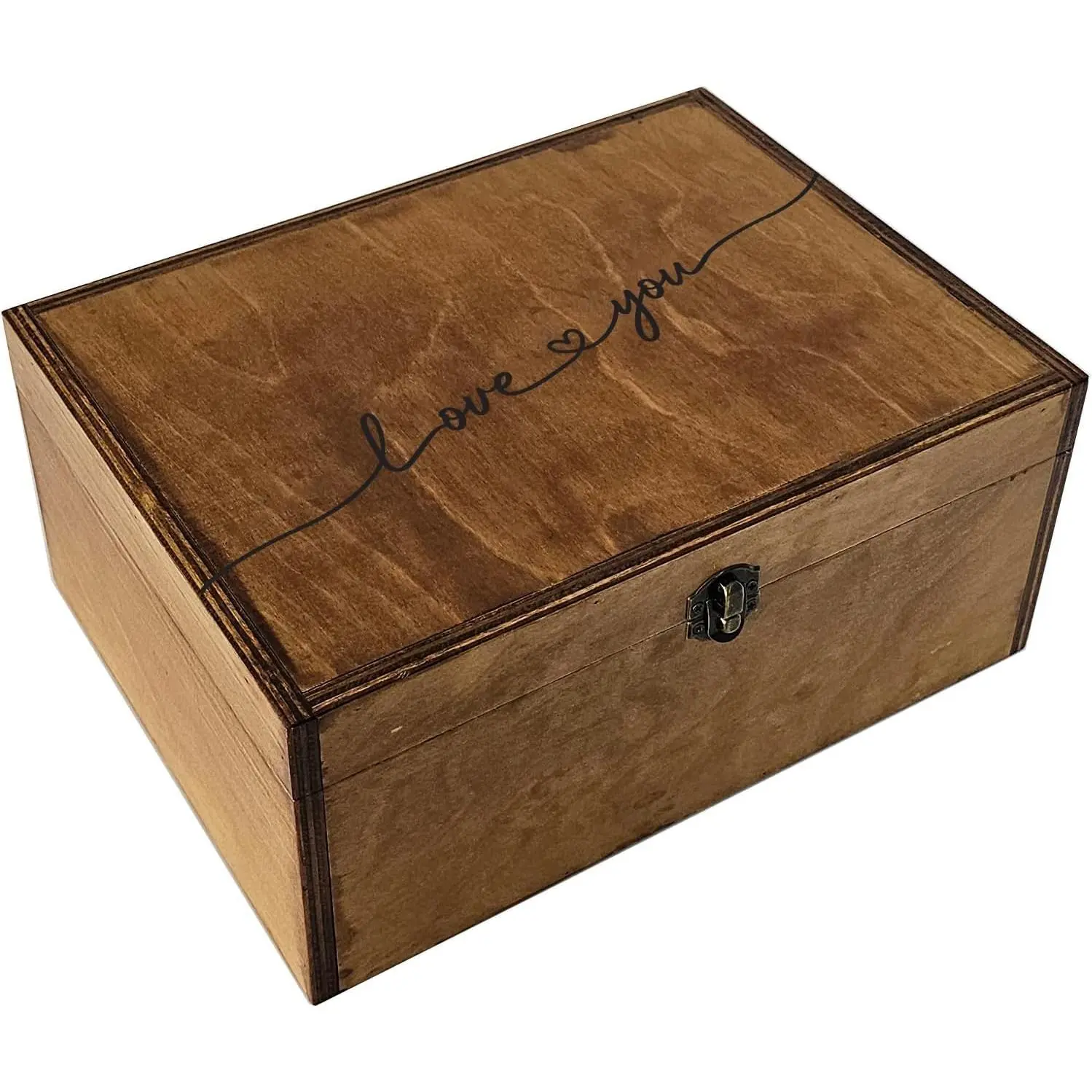 Durable Smooth Large Engraved Wooden Keepsake Box (11.6x8.7x5 in) - Love You Themed Home Organizer for Valentine’s Day, Anniversary Cards, Love Letters, Handwritten Notes, Couple Gift