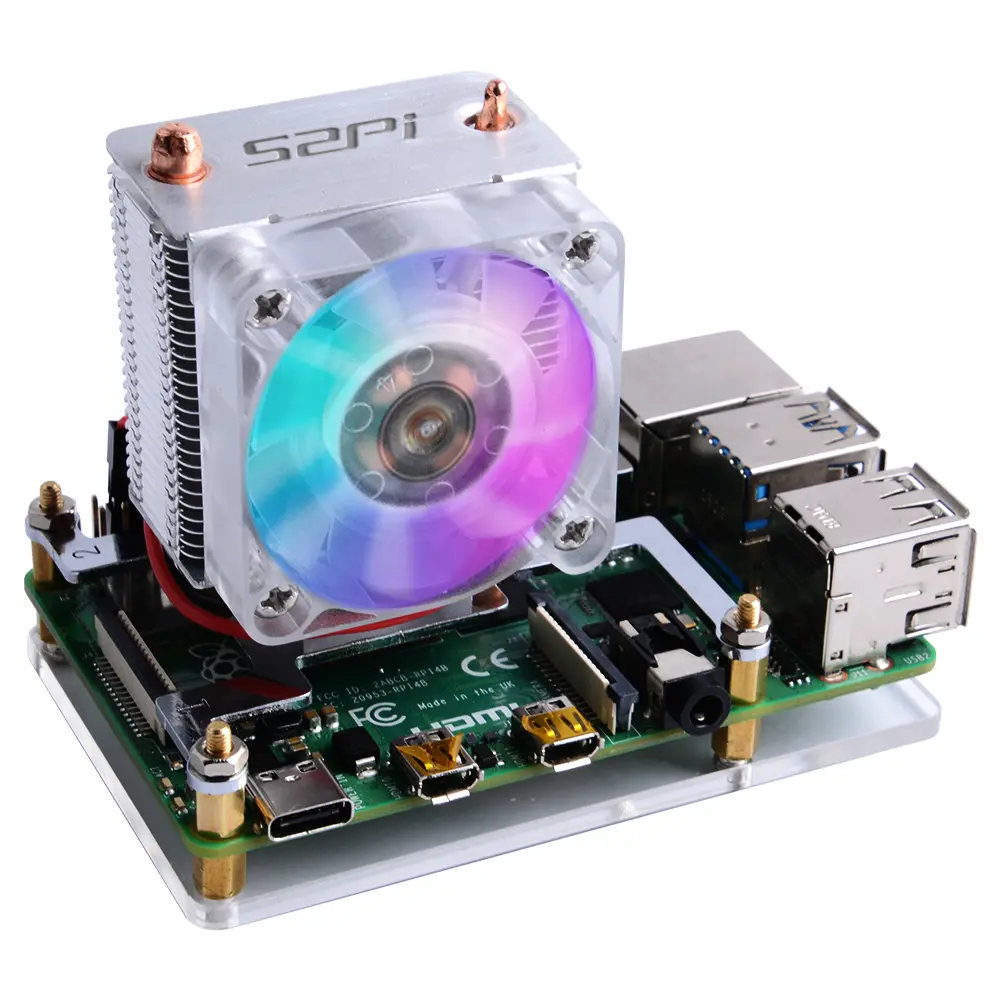 52Pi Raspberry Pi Cooling Fan, Raspberry Pi ICE Tower Cooler, RGB Cooling Fan with Raspberry Pi Heatsink for Raspberry Pi 4 Model B & Raspberry Pi 3B+