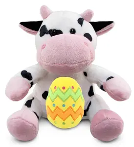 DOLLIBU 1 Super Soft Plush Cow Stuffed Toy with Yellow Easter Egg - 100% Polyester, 5.5l x 3.75w x 6h in, Add-On Options, Suitable for Any Room