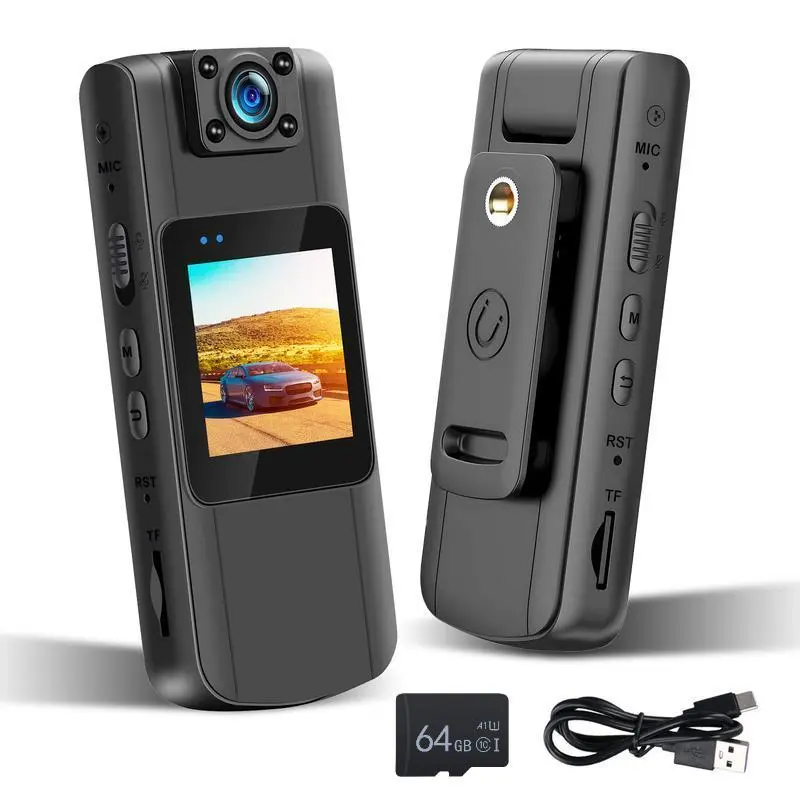 1080P Body Camera with Audio — 64G Card, 180° Rotatable Lens, 5Hrs Recording, Night Vision Wearable Cam for Security, Delivery & Outdoor Use — Labor Day Deal Device Durable Rechargeable Wireless Anti-Drop Security Chain