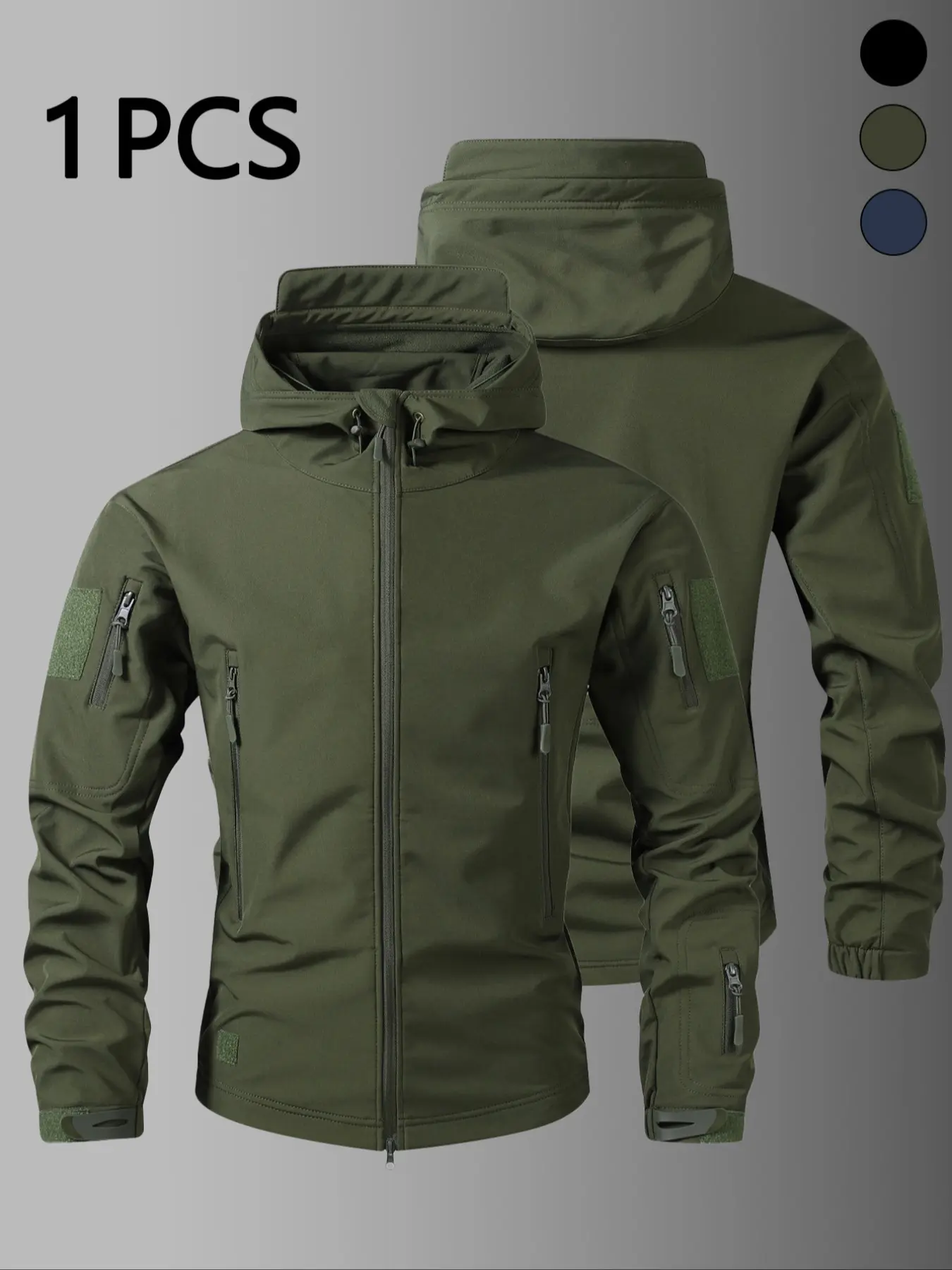 Men's Fitted Outerwear Soft Shell Jacket, Thickened American Style Casual Tactical Coat, All Seasons Plain Pattern