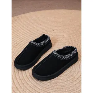 Unisex Suede Colorblock Lined Slip-On Shoes, Winter Warm Anti-Slip Thick Sole Casual Sneakers, Home & Outdoor Wear Slipper