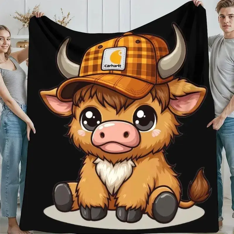 Cute Highland Cow Pattern Plush Throw Blanket: Ultra Soft Cozy Lightweight Fleece Cover for Sofa. Perfect Warm Birthday Christmas Gift for Women Men Teens. Aesthetic Western Farmcore Room Decor Couch Snuggle Wrap & Portable Travel Camping Essentials!
