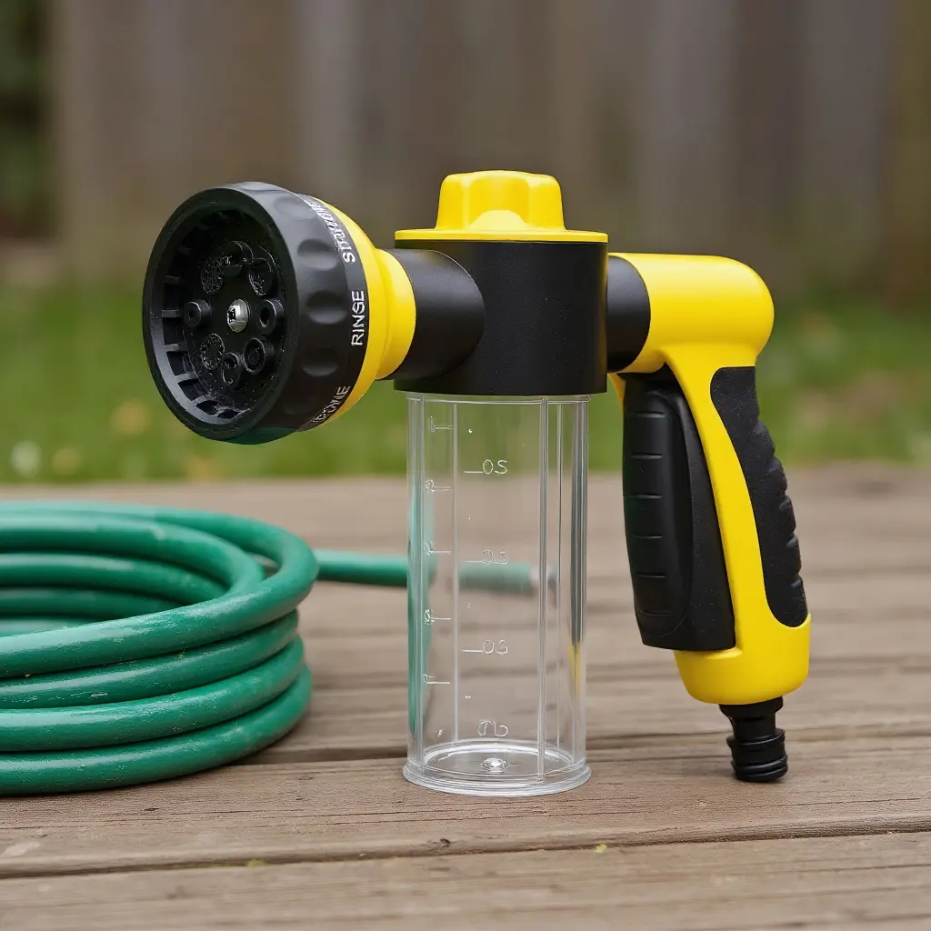 High-Pressure Pet Shower Kit for Dogs & Cats Adjustable Bathing Accessories with Deshedding Nozzle & Fur Saver for Effortless Grooming and Cleanliness Yellow & Black Design Foam Spray Pet Shower Gun